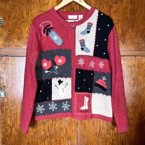 Vintage Croft & Barrow Women's M Angora Wool Blend Christmas Full Zip Jacket
